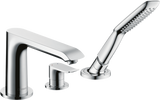 Hansgrohe Metris chrome 3-hole rim-mounted single lever bath mixer with hand shower and SoftRain spray modes