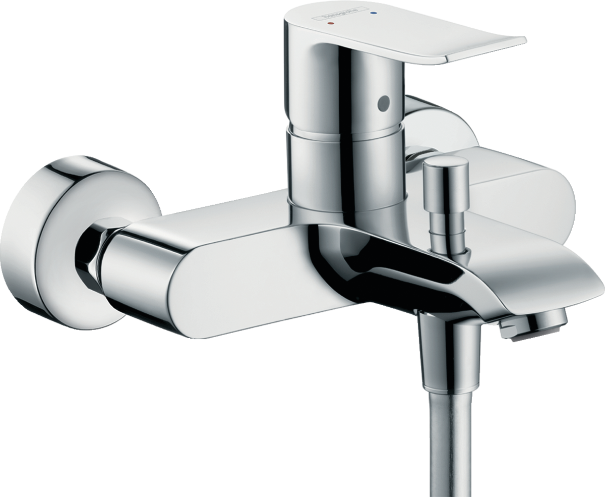 Hansgrohe Metris Single Lever Manual Bath Mixer in chrome for exposed installation with 153mm center distance
