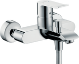 Hansgrohe Metris Single Lever Manual Bath Mixer in chrome for exposed installation with 153mm center distance