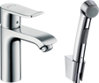Hansgrohe Metris single lever basin mixer with bidet spray and chrome 1600mm shower hose
