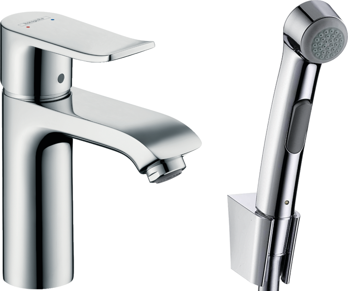 Hansgrohe Metris single lever basin mixer with bidet spray and chrome 1600mm shower hose