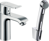 Hansgrohe Metris single lever basin mixer with bidet spray and chrome 1600mm shower hose