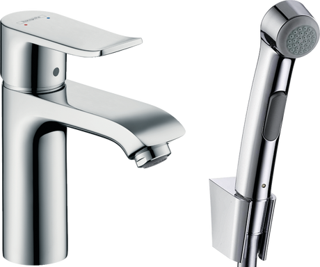 Hansgrohe Metris single lever basin mixer with bidet spray and chrome 1600mm shower hose