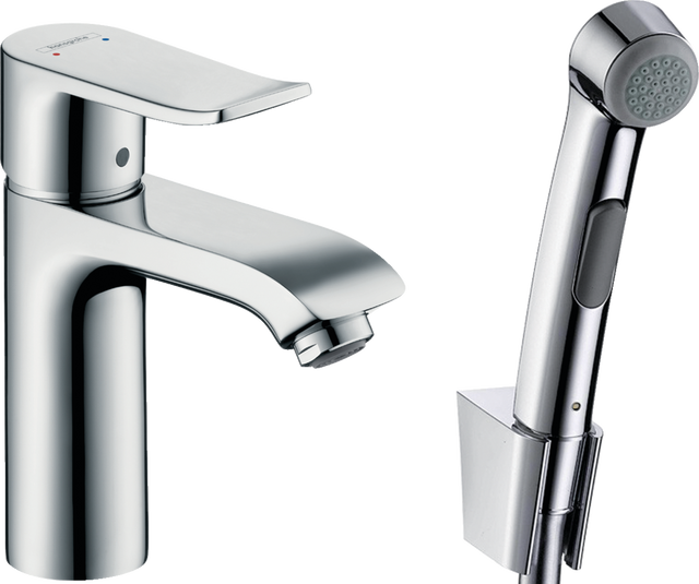 Hansgrohe Metris single lever basin mixer with bidet spray and chrome 1600mm shower hose