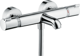 Hansgrohe Ecostat thermostatic bath mixer in polished chrome with exposed installation and temperature control.