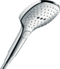 Hansgrohe Raindance Select E Hand Shower in chrome with three spray settings and EasySelect button