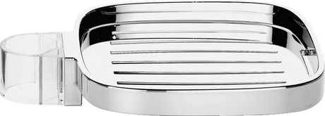Hansgrohe Casetta Soap Dish in chrome with removable dish and innovative drainage system for a sleek, durable bathroom accessory.