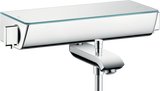 Hansgrohe Ecostat Select thermostatic bath mixer in white and chrome for exposed installation with sleek modern design and precise temperature control.