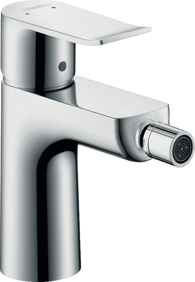 Hansgrohe Metris single lever bidet mixer with chrome finish and pop-up waste system