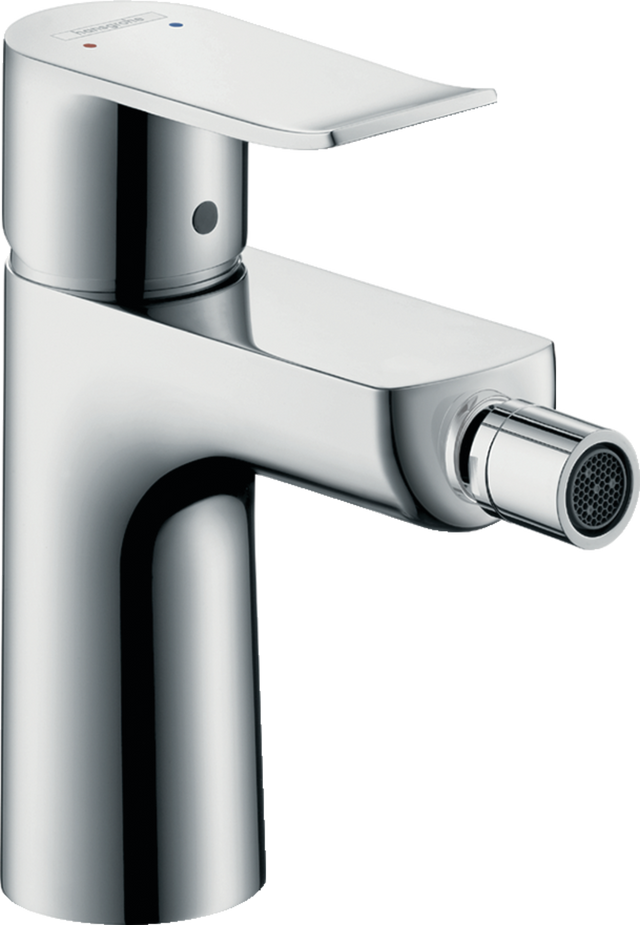 Hansgrohe Metris single lever bidet mixer with chrome finish and pop-up waste system