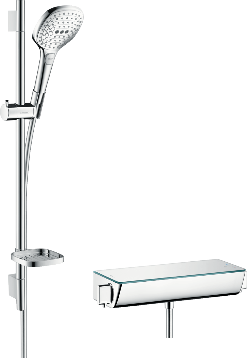 Hansgrohe Raindance Select E Shower system 120 with Ecostat Select thermostatic mixer and shower rail 650mm - White/Chrome - 27038400