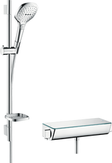 Hansgrohe Raindance Select E Shower system 120 with Ecostat Select thermostatic mixer and shower rail 650mm - White/Chrome - 27038400