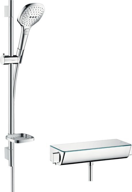 Hansgrohe Raindance Select E Shower system 120 with Ecostat Select thermostatic mixer and shower rail 650mm - White/Chrome - 27038400