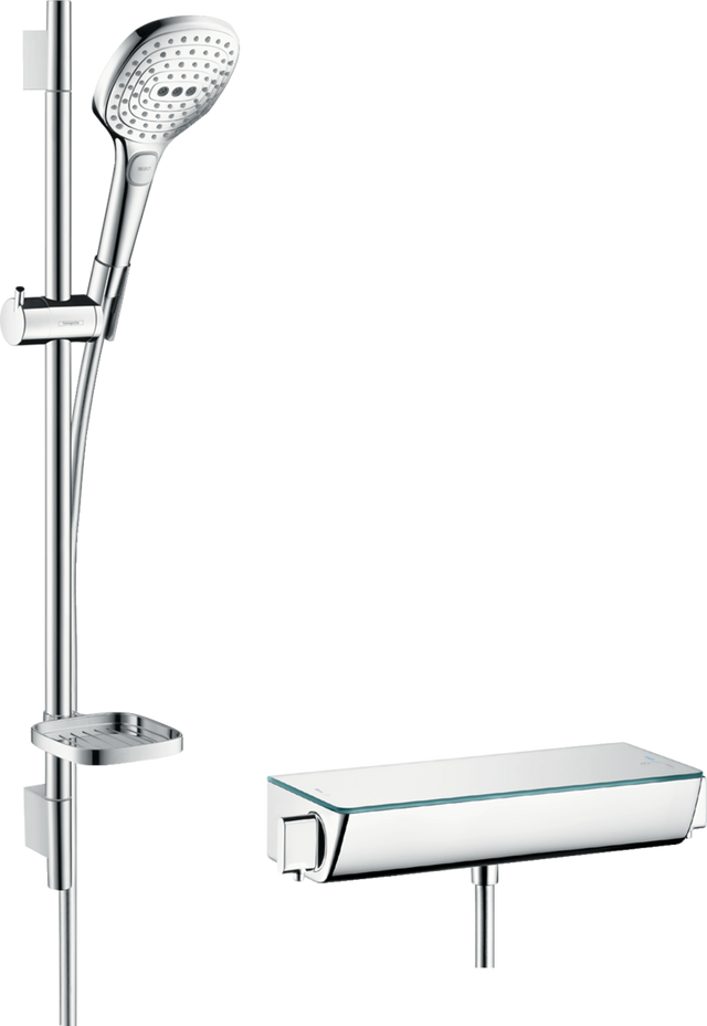 Hansgrohe Raindance Select E Shower system 120 with Ecostat Select thermostatic mixer and shower rail 650mm - White/Chrome - 27038400