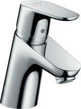 Hansgrohe Focus Single Lever Basin Mixer in chrome with Coolstart technology and integrated pop-up waste system.