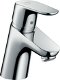 Hansgrohe Focus Single Lever Basin Mixer in chrome with Coolstart technology and integrated pop-up waste system.