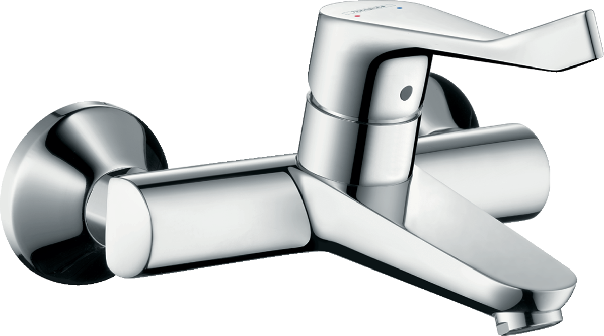 Hansgrohe Focus Single Lever Basin Mixer in chrome with extra long handle and exposed installation design