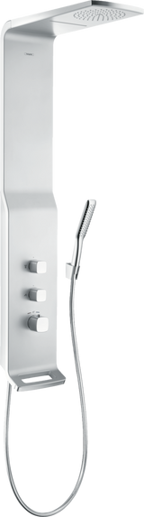 Hansgrohe Raindance Shower Panel Lift 180 2jet in satin chrome with height adjustment and multiple jet functions for a luxury shower experience