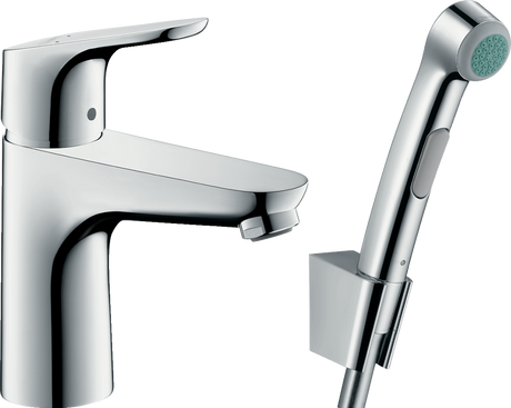 Hansgrohe Focus Single Lever Basin Mixer 100 with Bidet Spray and 1.6Mtr Shower Hose - Chrome - 31927000