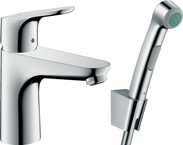 Hansgrohe Focus Single Lever Basin Mixer with bidet spray and 1.6m shower hose in chrome finish