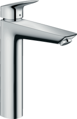 Hansgrohe Logis Single Lever Basin Mixer in chrome with two flow rates and integrated pop-up waste, featuring sleek modern design and durable construction.