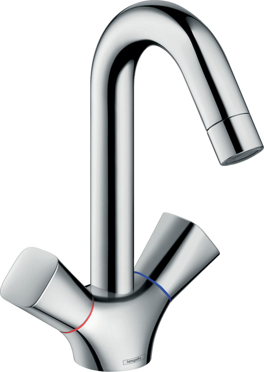Hansgrohe Logis 2-handle Basin Mixer chrome faucet with curved spout and dual handles for precise temperature control