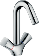 Hansgrohe Logis 2-handle Basin Mixer chrome faucet with curved spout and dual handles for precise temperature control