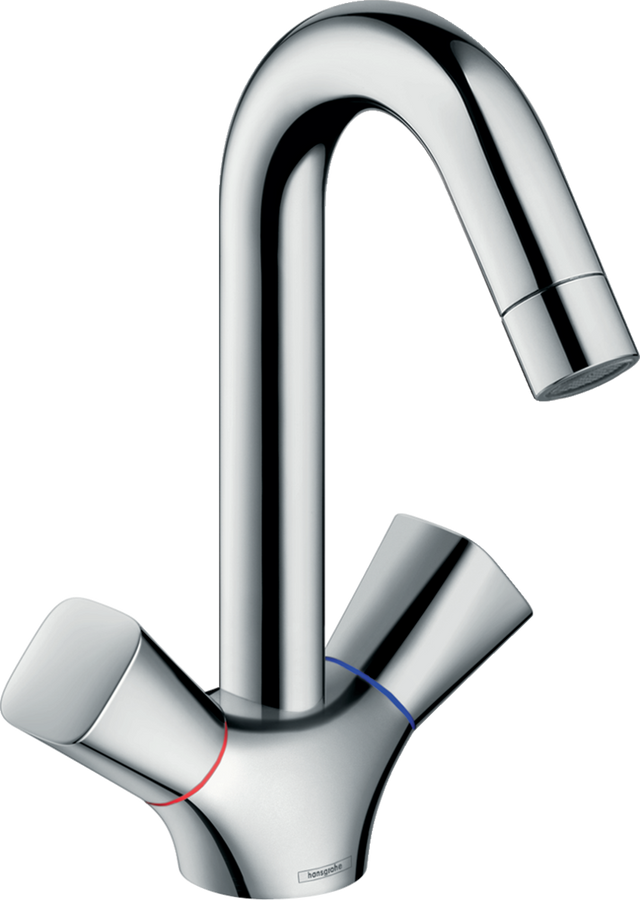 Hansgrohe Logis 2-handle Basin Mixer chrome faucet with curved spout and dual handles for precise temperature control