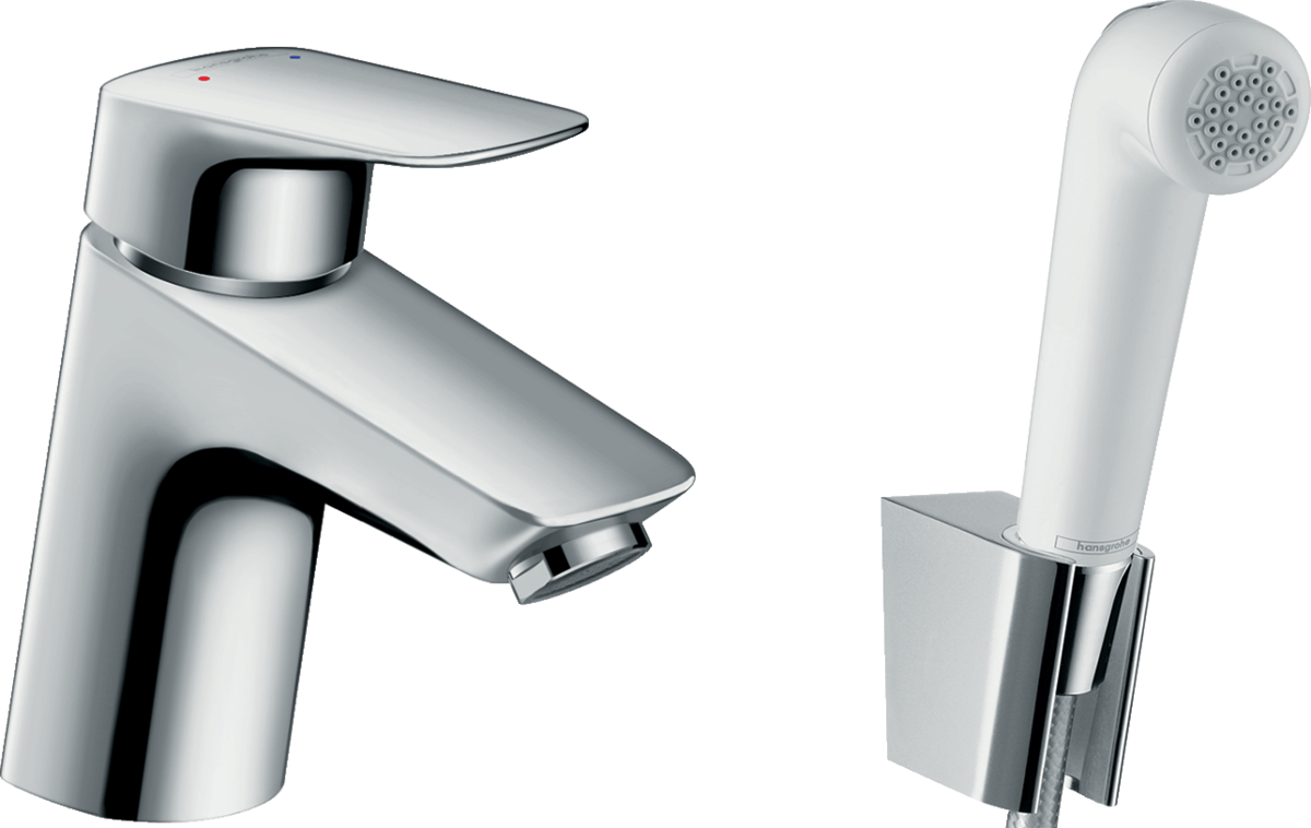 Hansgrohe Logis chrome single lever basin mixer with bidet spray and 1600mm shower hose