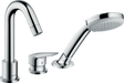 Hansgrohe Logis 3-hole rim-mounted bath mixer in chrome with single lever and hand shower