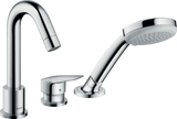 Hansgrohe Logis 3-hole rim-mounted bath mixer in chrome with single lever and hand shower