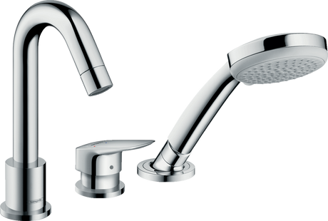 Hansgrohe Logis 3-hole rim-mounted bath mixer in chrome with single lever and hand shower