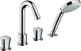Hansgrohe Logis 4-hole chrome rim-mounted bath mixer with two handles and handheld showerhead