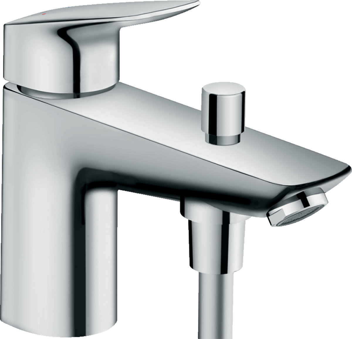 Hansgrohe Logis Single Lever chrome bath and shower mixer with monotrou design for easy installation and high-pressure compatibility