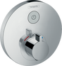 Hansgrohe Showerselect S thermostatic mixer with chrome finish and concealed installation for precise temperature control and one outlet.