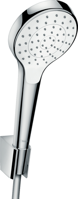 Hansgrohe Croma Select S shower holder set with 110 1jet showerhead, white/chrome finish, and 1600mm flexible shower hose
