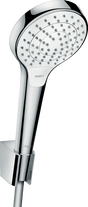 Hansgrohe Croma Select S white and chrome showerhead with select button and hose