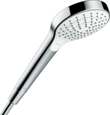 Hansgrohe Croma Select S white and chrome hand shower with three spray settings and EcoSmart technology for water savings