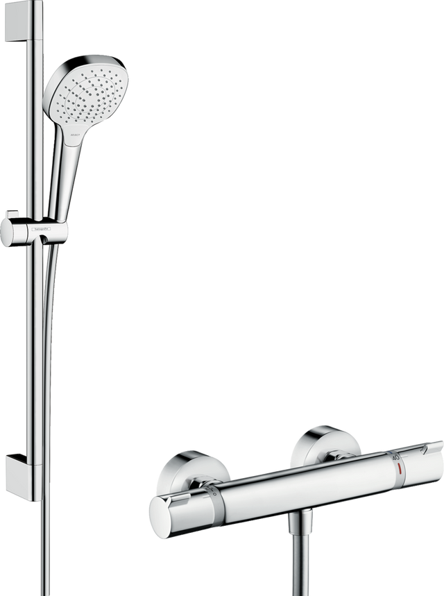 Hansgrohe Croma Select E Shower System 110 Vario With Ecostat Comfort Thermostatic Mixer And Shower Rail 650mm - White/Chrome - 27081400