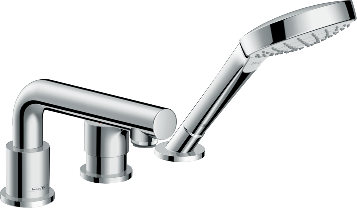 Hansgrohe Talis S chrome 3-hole rim-mounted bath mixer with single lever and hand shower