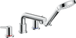 Hansgrohe Talis S 4-hole rim-mounted bath mixer in chrome with handheld shower and sleek modern design.