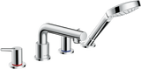 Hansgrohe Talis S 4-hole rim-mounted bath mixer in chrome with handheld shower and sleek modern design.