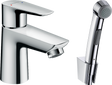 Hansgrohe Talis E chrome single lever basin mixer with bidet spray and 1600mm shower hose