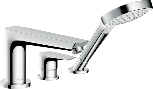 Hansgrohe Talis E chrome 3-hole rim-mounted single lever bath mixer with handheld showerhead