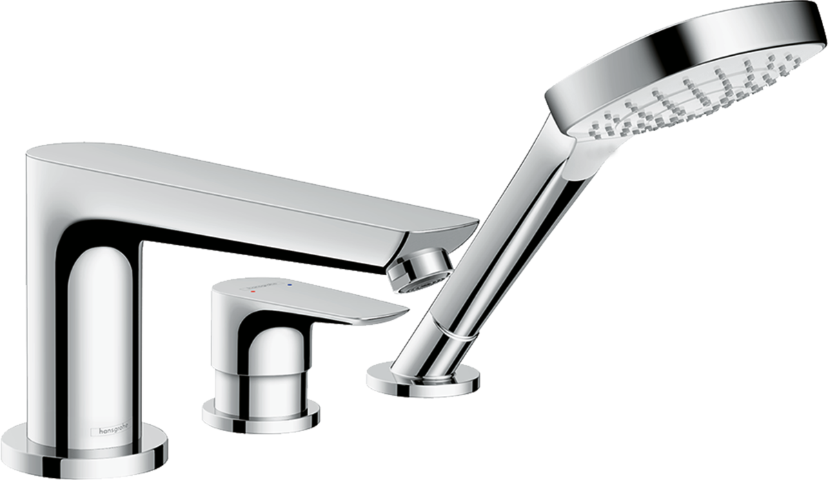 Hansgrohe Talis E chrome 3-hole rim-mounted single lever bath mixer with Secuflex handheld showerhead