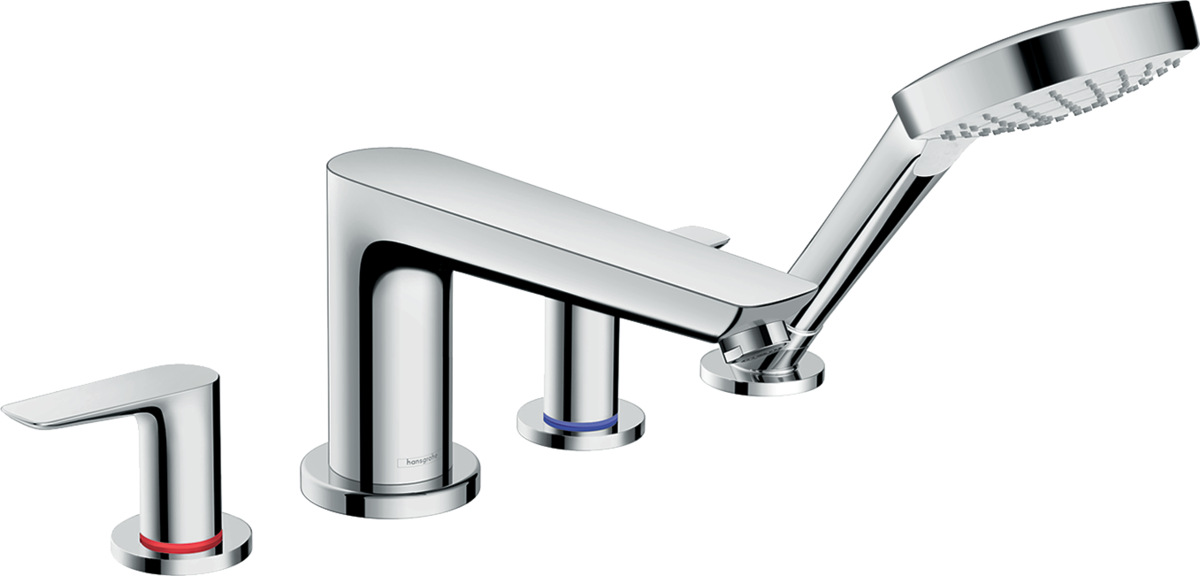 Hansgrohe Talis E 4-hole chrome rim-mounted bath mixer with single lever handle and handheld showerhead