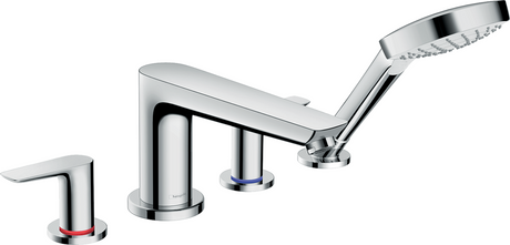 Hansgrohe Talis E 4-hole chrome rim-mounted bath mixer with single lever handle and handheld showerhead