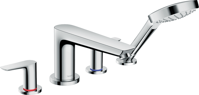 Hansgrohe Talis E 4-hole chrome rim-mounted bath mixer with single lever handle and handheld showerhead