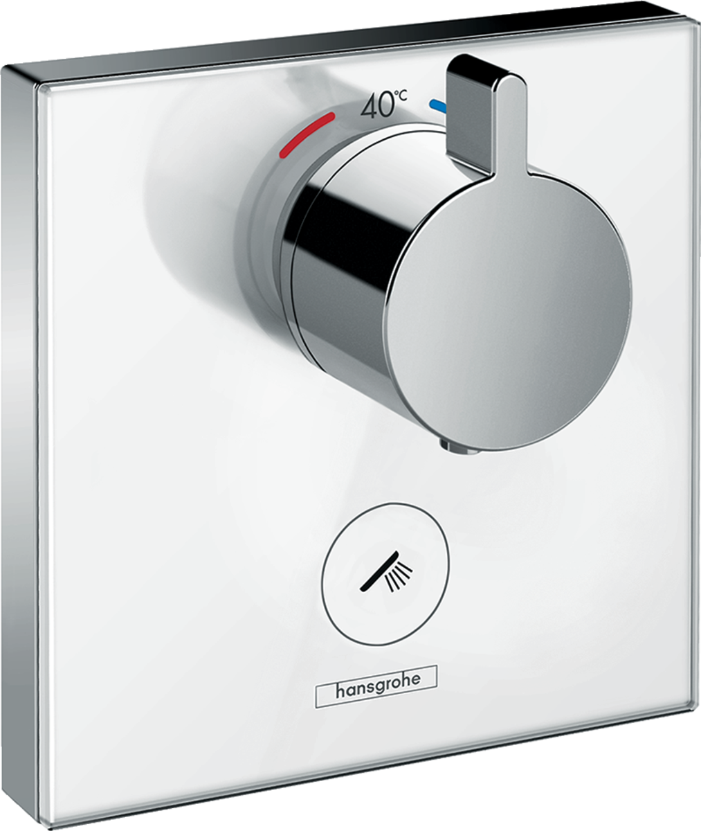 Hansgrohe ShowerSelect Glass Thermostatic Mixer Highflow For Concealed Installation For Multiple Outlets - White/Chrome - 15735400