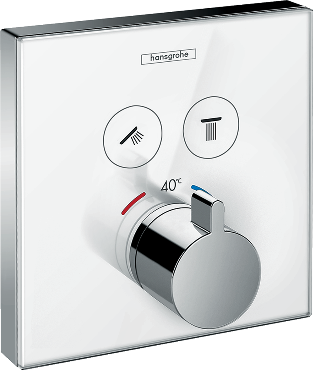 Hansgrohe ShowerSelect Glass Thermostatic Mixer For Concealed Installation For 2 Outlets - White/Chrome - 15738400
